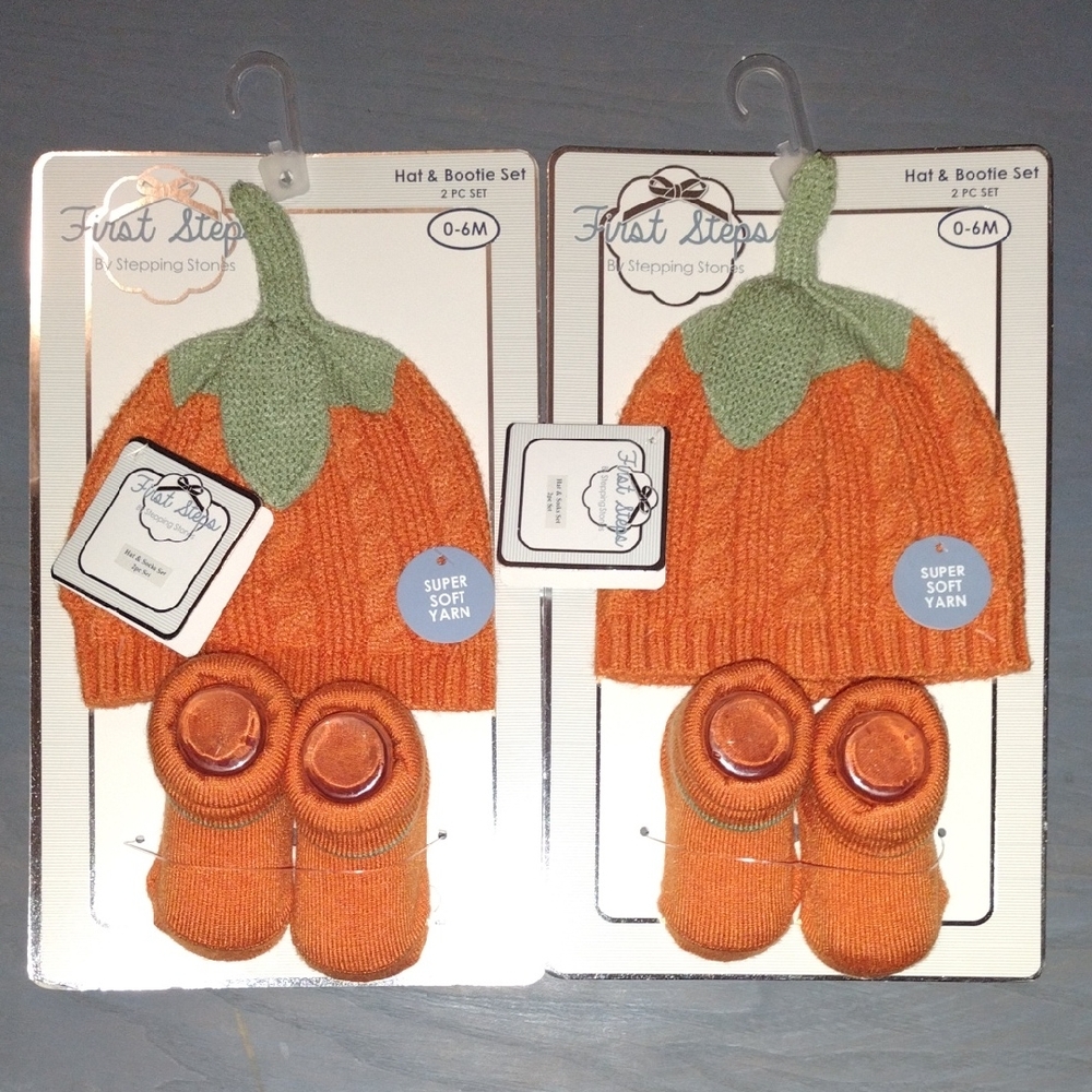 First Steps Orange Pumpkin Hat and Bootie Set